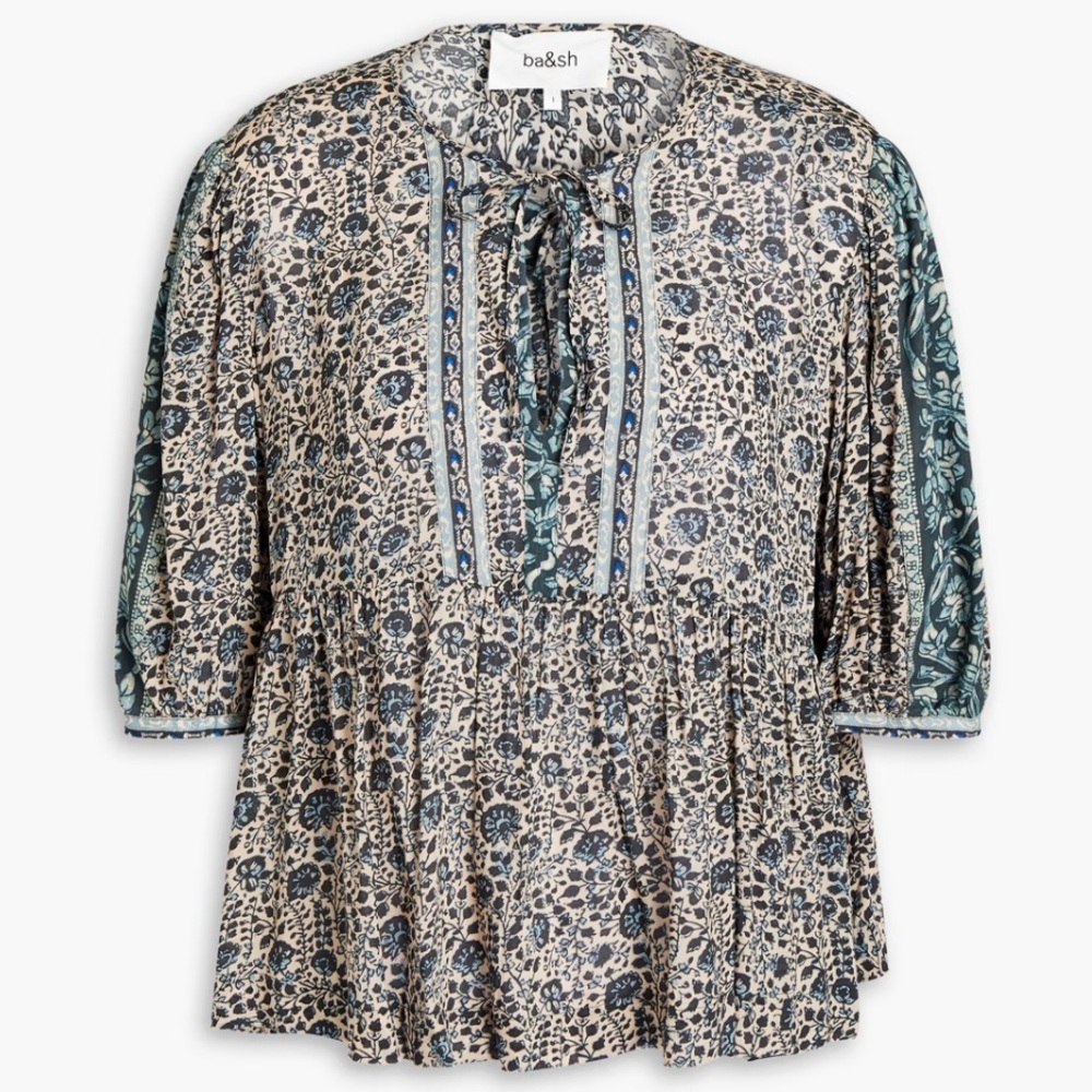 Ba&sh Blue & Cream Tobi Blouse, M